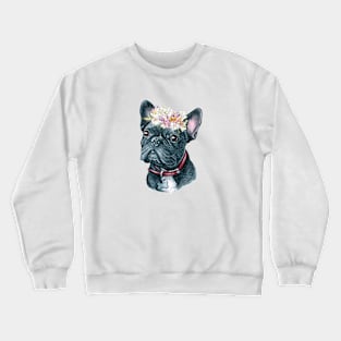 Cute Black French Bulldog with Flower Wreath Art Crewneck Sweatshirt